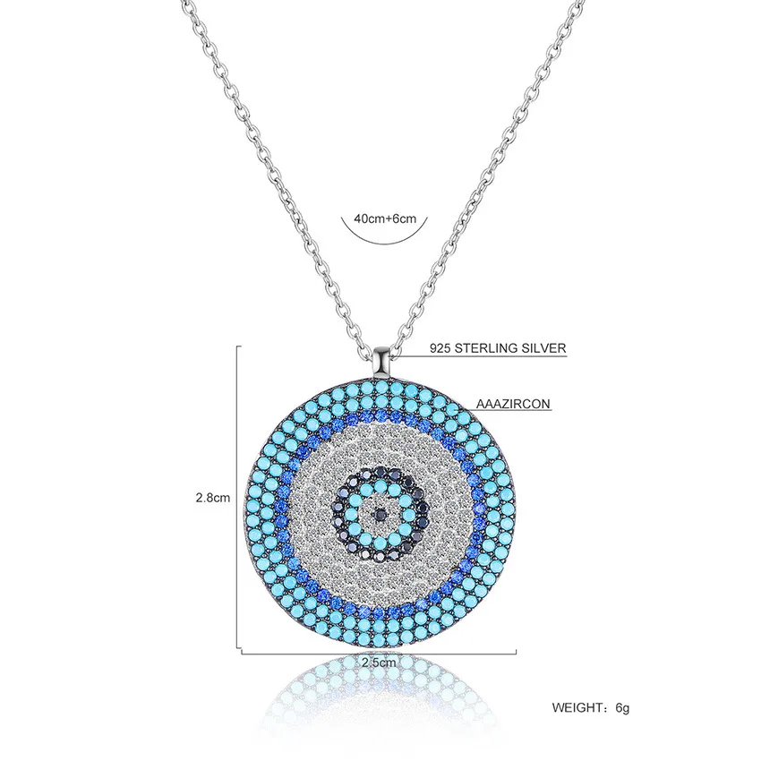Women Mati Turkish Evil Eye Round Greek Nazar Hamsa Eye 925 Sterling Silver Pendant Jewelry Necklace
