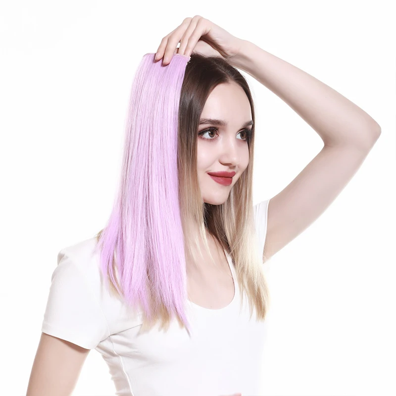 
Hair Extensions Ins Fake Hairpiece Strands Flase Natural Long Straight Short Blue Pink Colored Synthetic Clip 