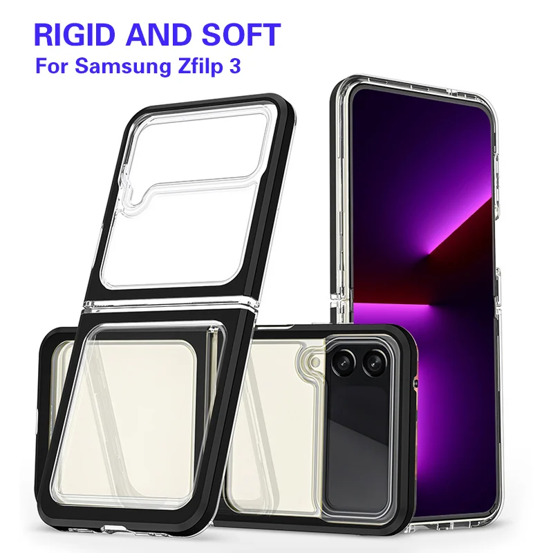 For Samsung Galaxy Z Flip 3 Transparent Shockproof Acrylic Hard pc Soft Rubber Bumper TPU Cover phone Case