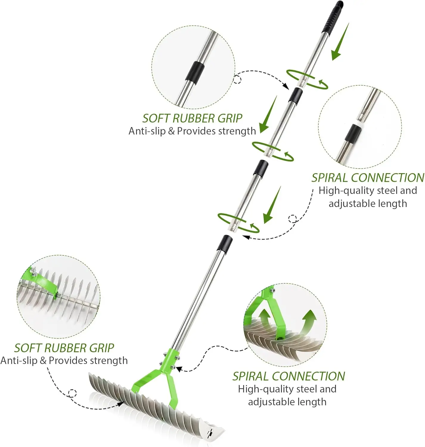 Peaktop   15 Inch Wide Dethatcher Rake, Robust Lawn Dethatche   Thatch Rake