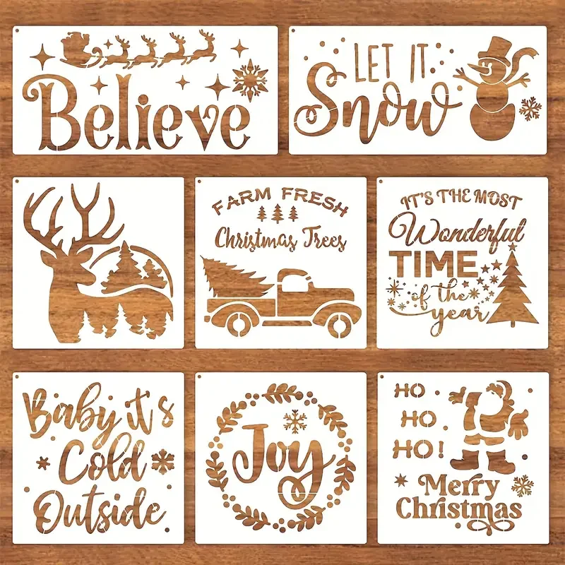 8Pack Reusable Plastic Xmas Christmas Stencils Paint Beautiful Holiday Decorations Painting Template On Wood, Canvas, & Fabric