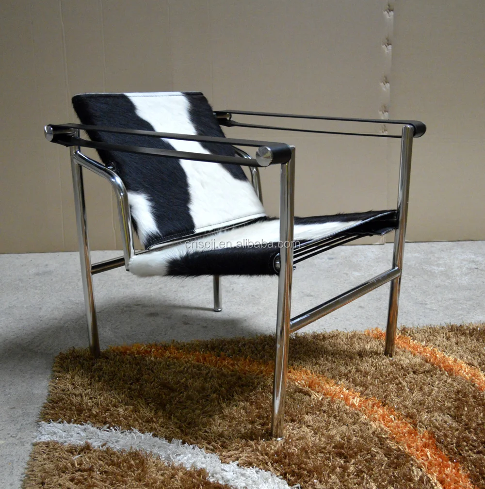 
878 Unique wholesale living room home furniture LC1 armchair cowhide leather stainless steel metal leisure lounge chair 