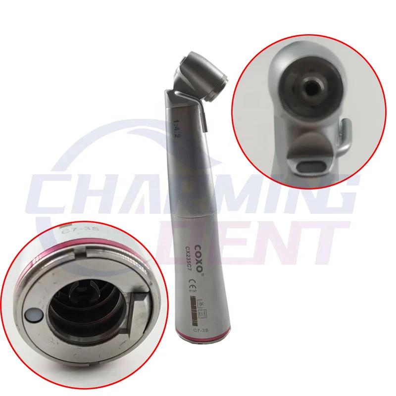 45 degree angle 1:4.2 fast speed COXOs dental surgical handpiece / LED fiber optic dental implant handpiece