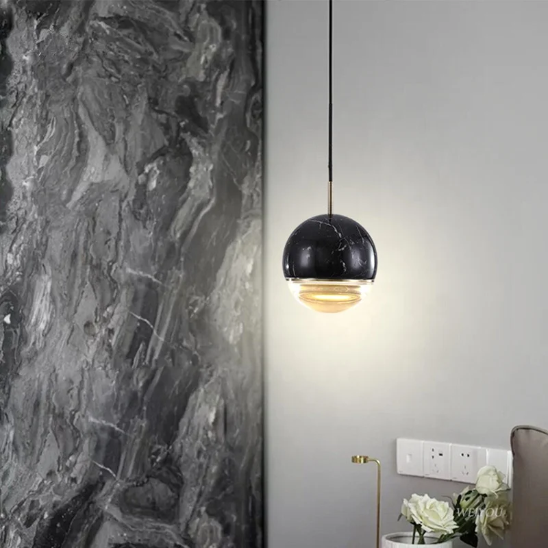 2022 new design nordic round indoor luxury fancy bathroom 220v kitchen ceiling chandelier globe metal marble pendant light