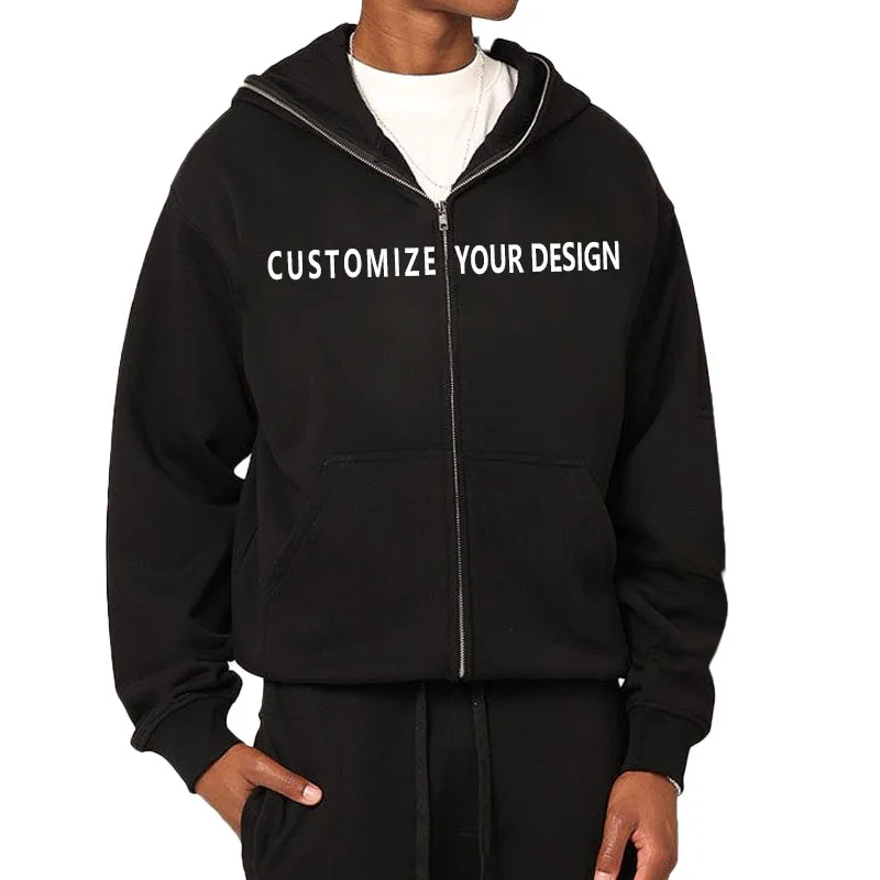 Customize logo Full face zip up Hoodies High quality heavyweight full zip up hoodie manufacturer streetwear zip up hoodies for m