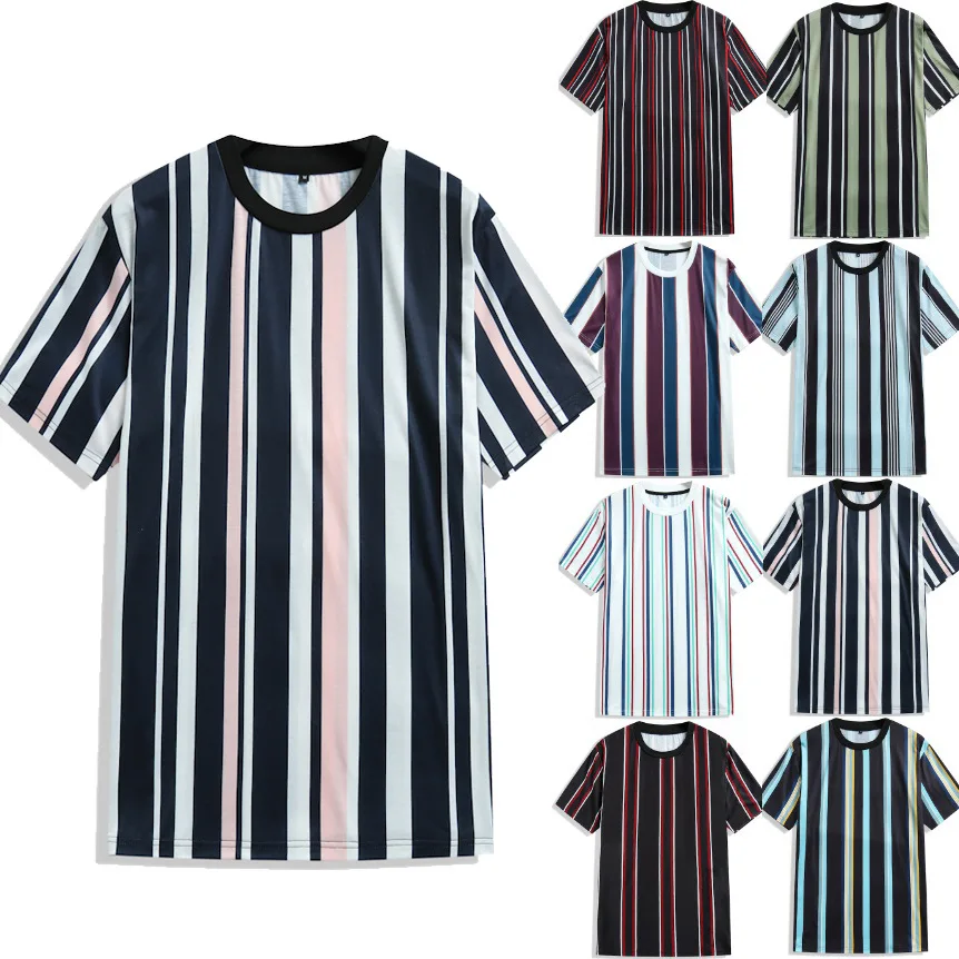 2022 summer new design stylish street crewneck vertical striped mens t shirts