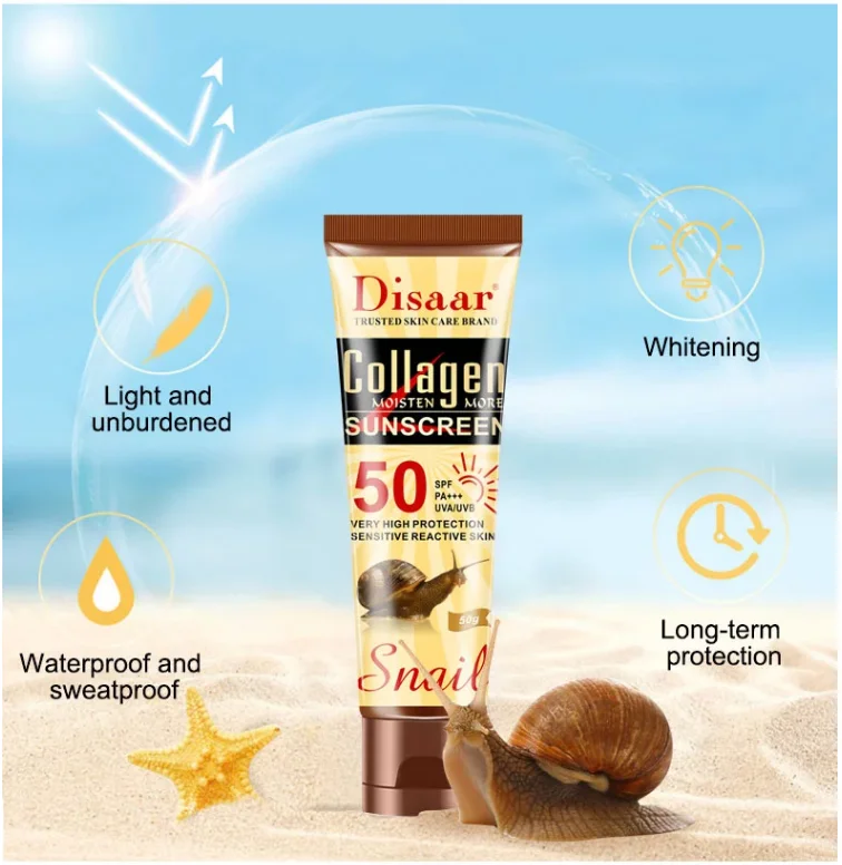 Органический солнцезащитный крем для лица, отбеливающий лосьон с spf 50, коллаген, улитка, защитный крем для кожи, увлажняющий солнцезащитный крем