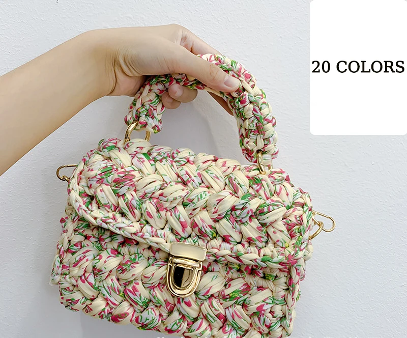 Luxury Designer Wool Knitted Cotton Yarn Women Clutch Diy Materials Tote Woven Raffia Handmade Crossbody Purses Crochet Bags
