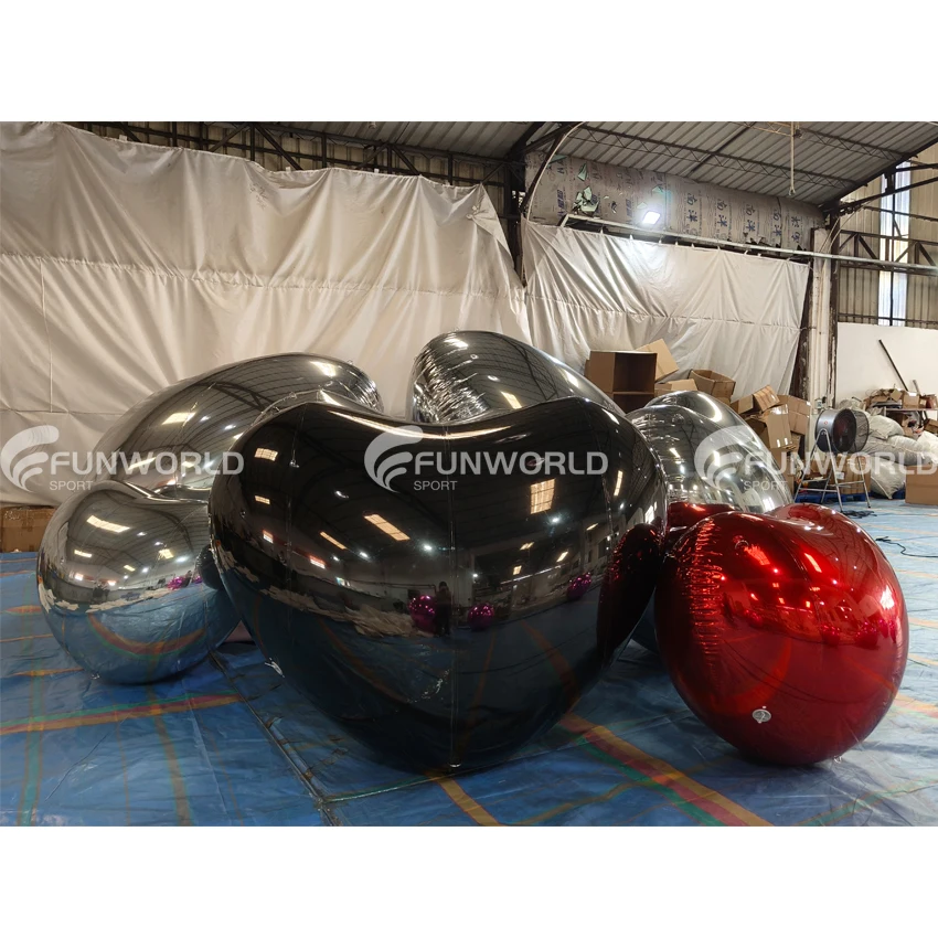 Big Heart Balloon Reflective Inflatable Heart Shape Mirror Ball Red Balloon Decoration For Wedding Event