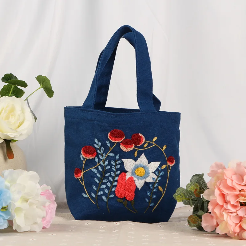 New Arrival DIY Hand-embroidered Ribbon Embroidery Canvas Bag Kit Three-Dimensional Embroidery Fabric Creative DIY Bag
