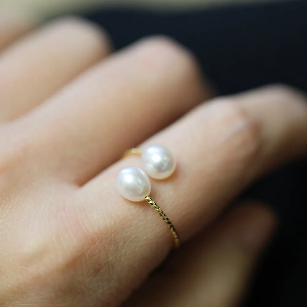 French elegant natural freshwater pearl ring female  light luxury ring