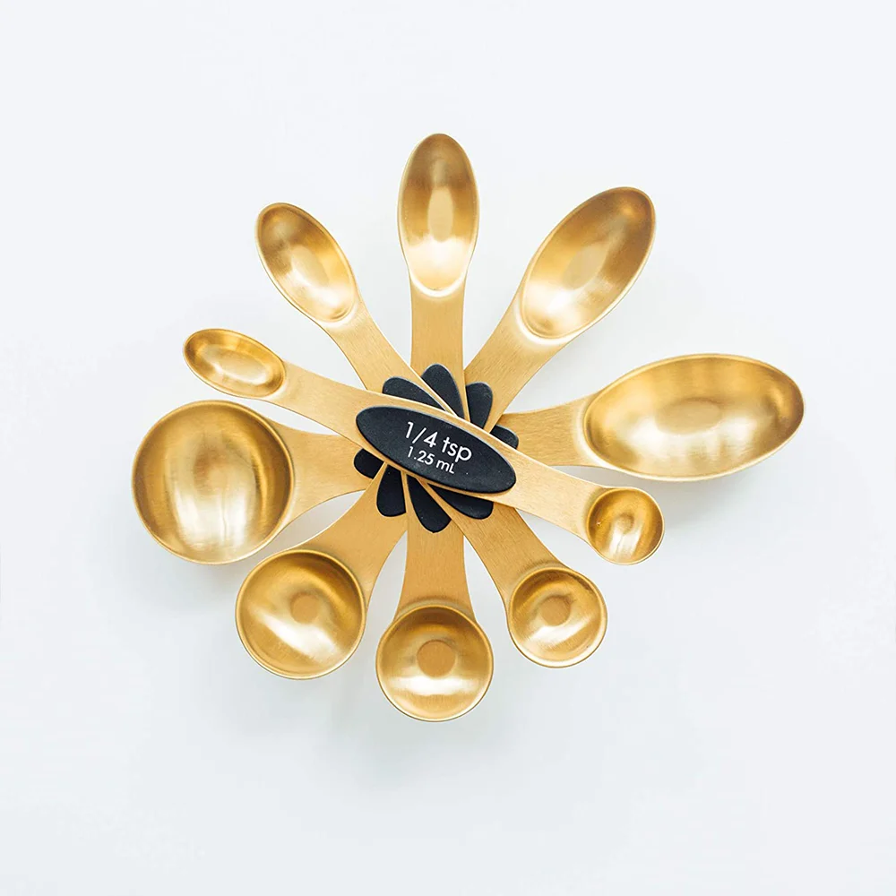 
eco friendly Magnetic rose gold kitchen measuring spoon set stainless steel Dual Sided Stackable spoons for Cooking Baking 