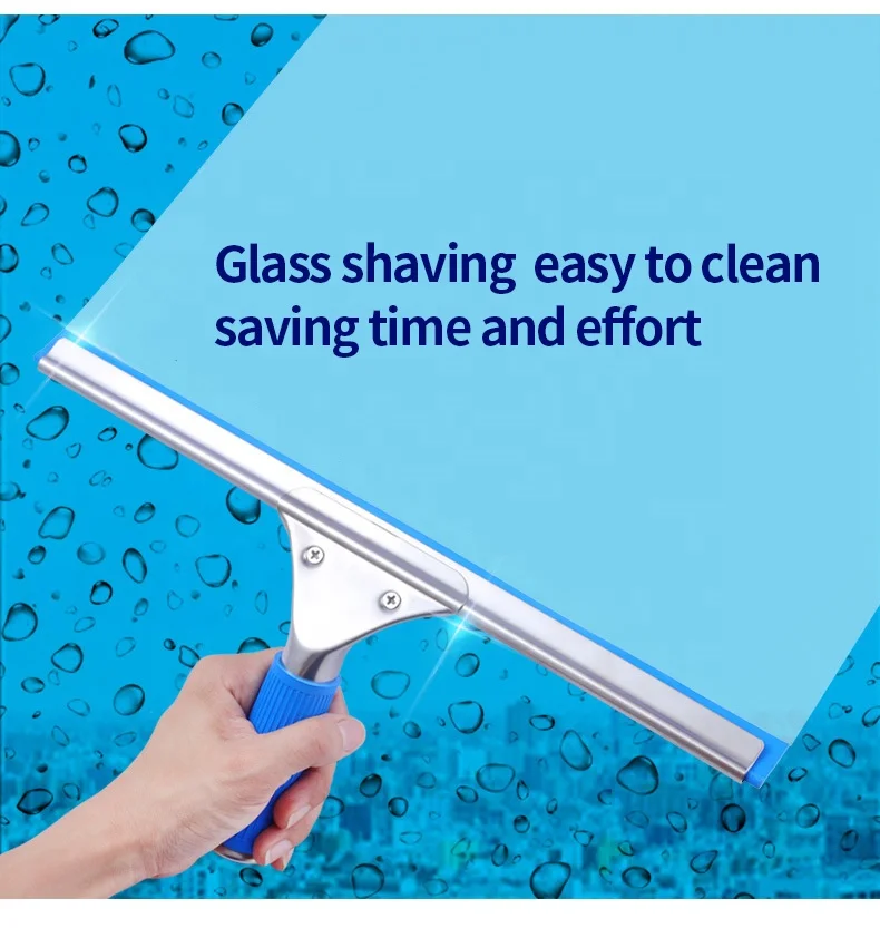 Telescopic rod glass cleaner rubber squeegees wiper 2 In 1 household hotel cleaning stainless steel window shower floor squeegee