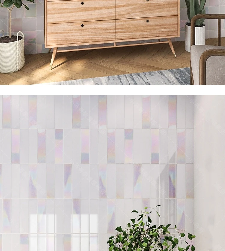 Hand made Rainbow Iridescent Long Subway Pink Ceramic Bathroom Wall Tile For Backsplash Kitchen Restaurant Hotel Project