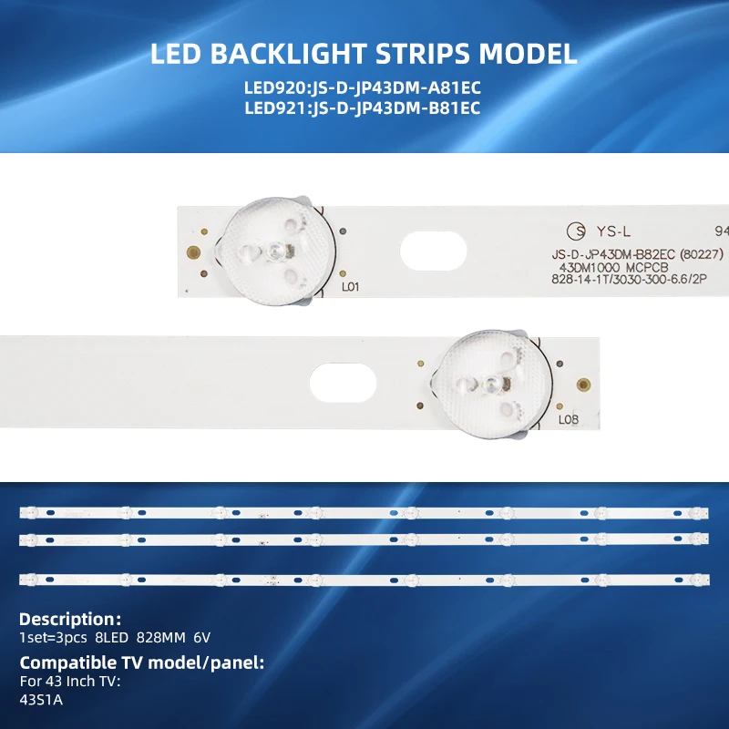 Replacement LED Light Kit LCD LED Backlight Strip For 43 Inch TV UA43EKII UA43EK1100US 43LEX-5043/FT2C JS-D-JP43DM-A81EC B81EC 4