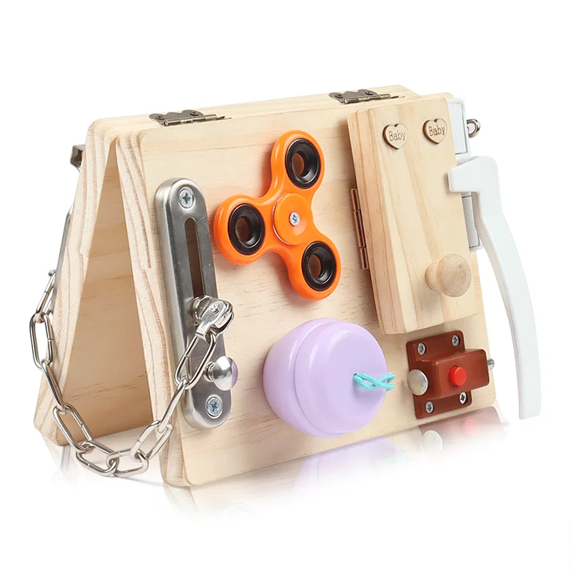 Wooden Early Educational Toy Multifunction Busy blocks Folding Busy Board Locking Game Montessori Educational Toys for Child