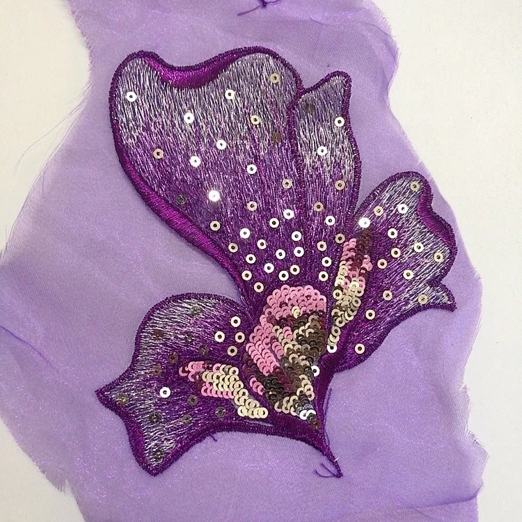 Royal blue embroidery sequined lace applique handcut fabric decoration LT2577A