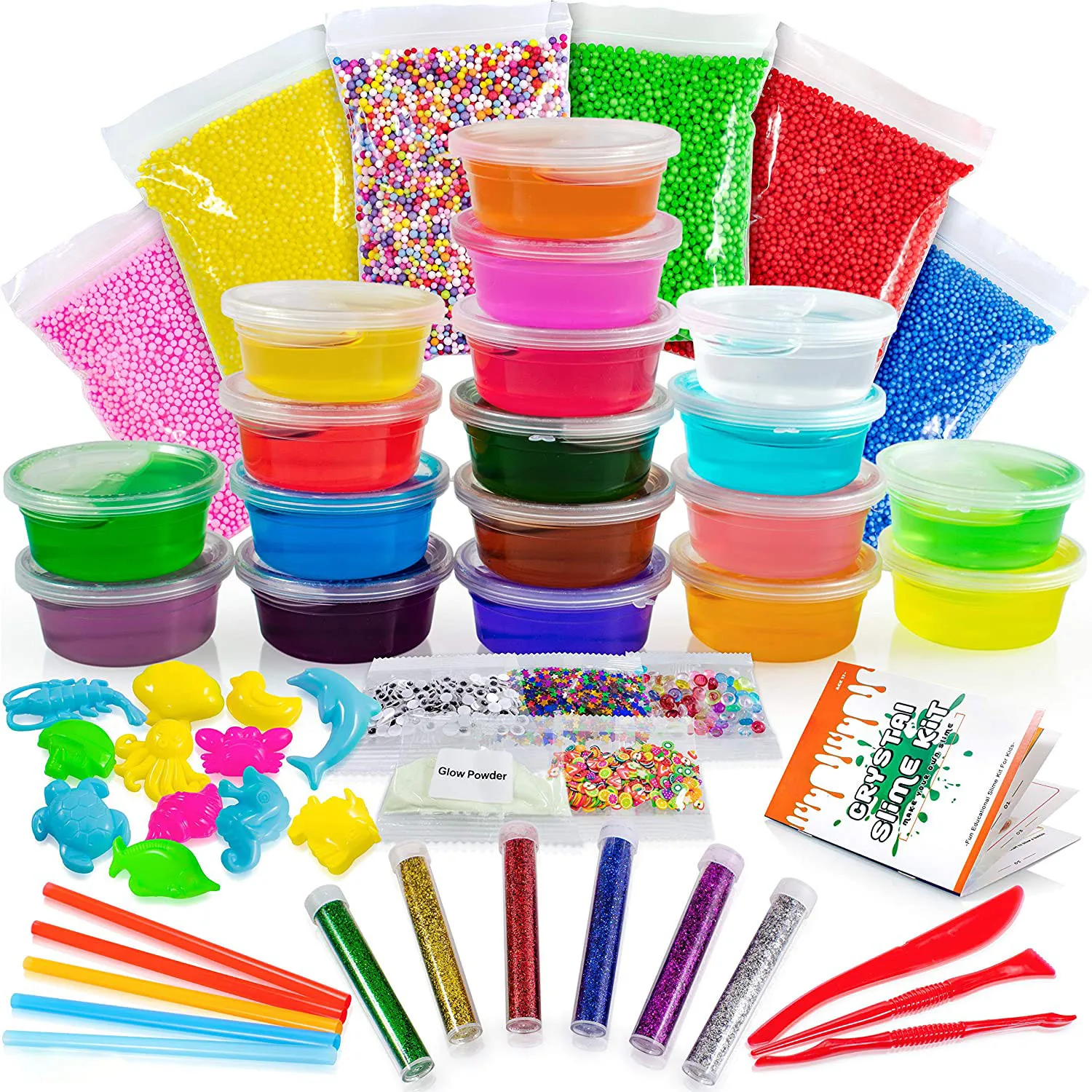 Stress Relief Toy (24 Colors) Colorful Foam Balls Slime Kit DIY Box Includes 24 Crystal Slime with containers