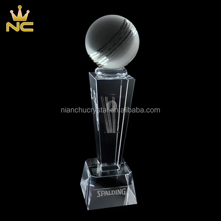 Cheap Pujiang Laser Engraving Cricket K9 Crystal Ball Trophy For Cricket Match