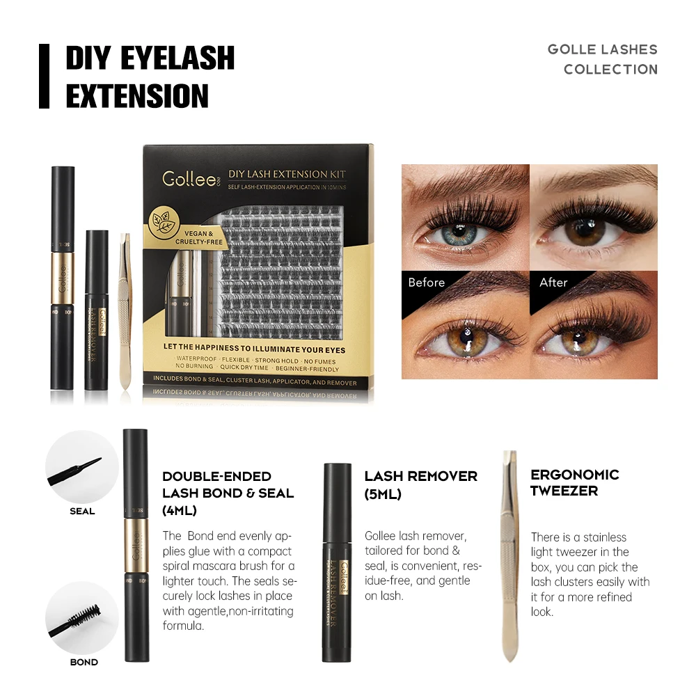 Gollee m curl коричневый объем private label w готовые плоские высококачественные продукты шелковые полоски для наращивания ресниц