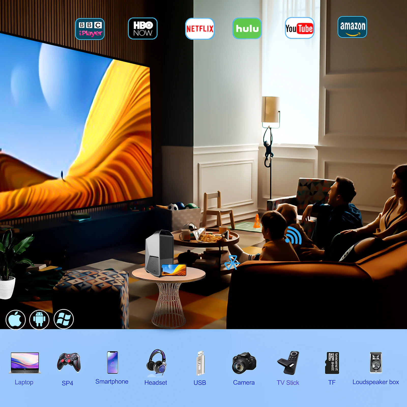 Android 9.0 System 4k 1080p H2 Projector Mini Smart Dlp WIFI Projector