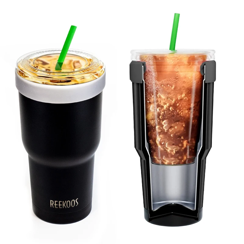 Custom Logo Stainless Steel Reusable Insulated Double Wall Iced Coffee Tumbler Sleeves Cooler Cover Holder fit 16 to 32oz Cups