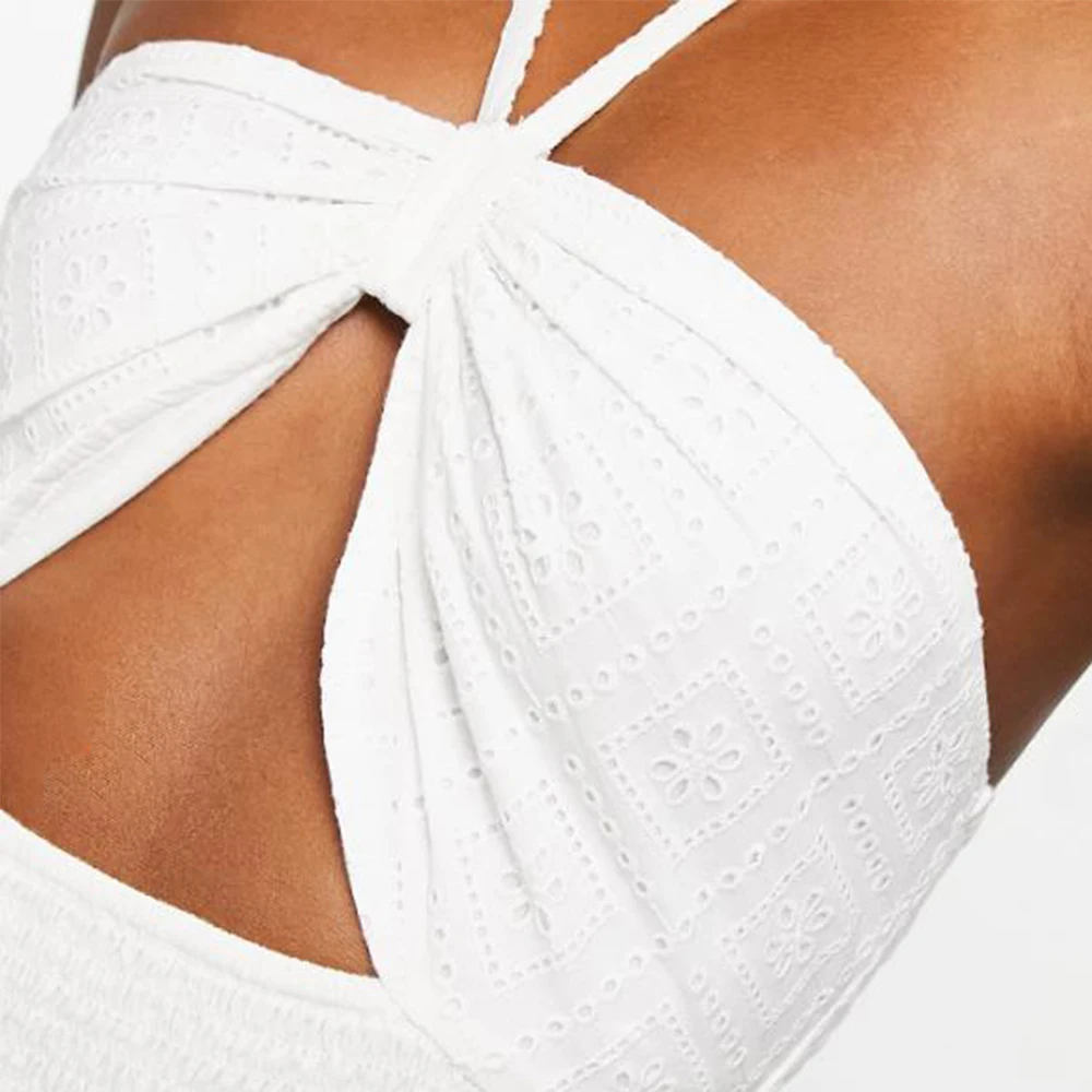 Ladies Lace Sleeveless Beach Long Dress 2023 Fashion Summer White Sling Dress Hollow Out Women