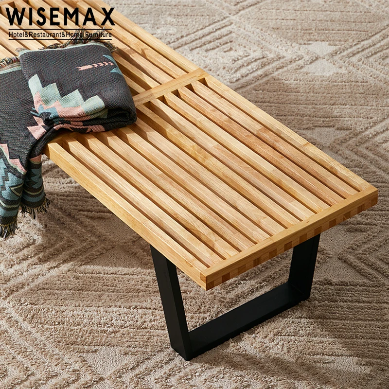 WISEMAX FURNITURE Classical living room furniture low height walnut wooden stool long bench chair for home bedroom