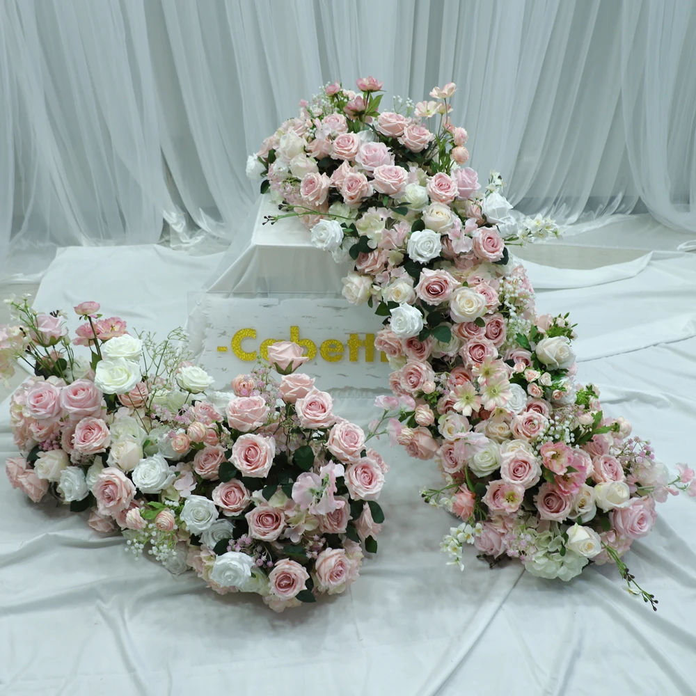 KCFR-091 Hot Sale Flowers Garlands For Weddings Gypsophila Runner Flower Row Greenny strips White And Green Decorative Garland