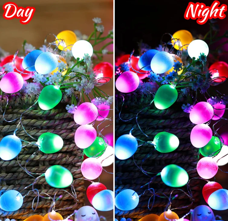 EGG LED Easter String Lights LED Easter Rabbit Bunny Lights with Remote Timer 20 LED Easter Eggs String Lights