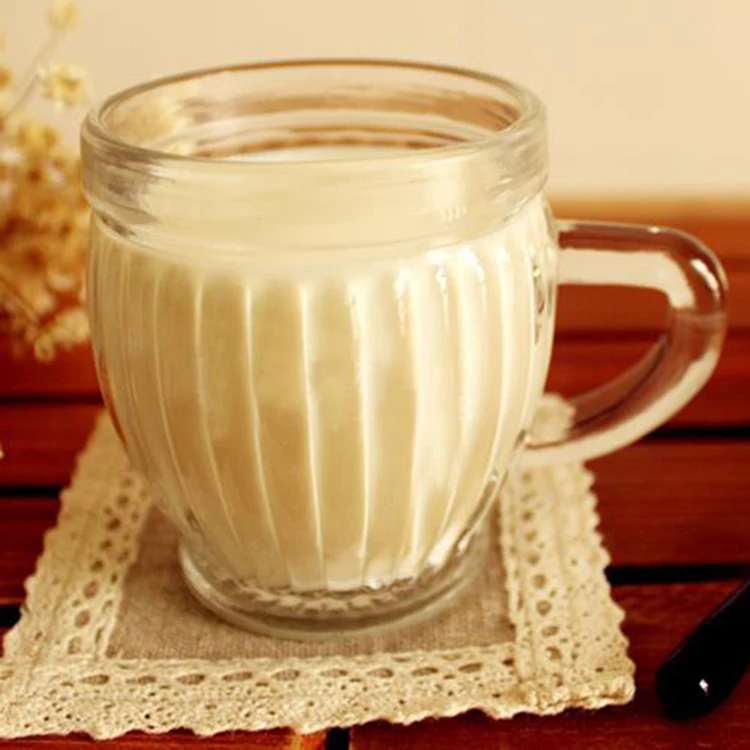 Xuzhou Stocks China Manufacture Wholesale Ribbed Pudding Bottle with Handle 130ml Coffee Tea Drinking Glass Cup