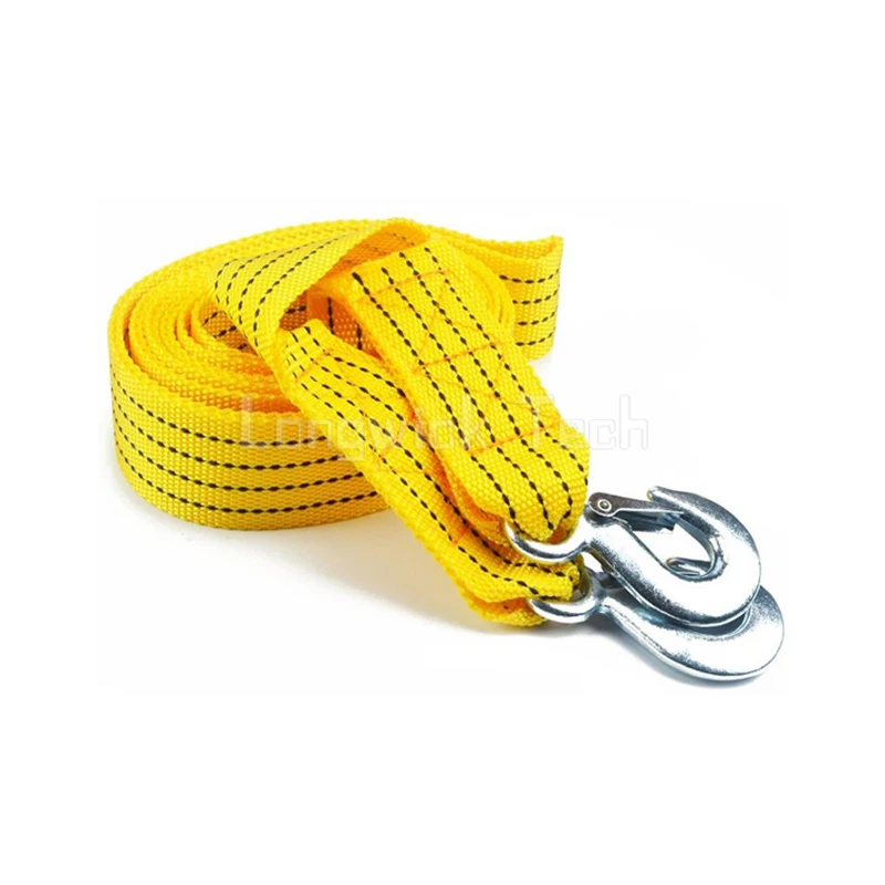 Car Tow Rope Polyester Double Flat Hoist Strap Webbing Lifting Sling with Hook