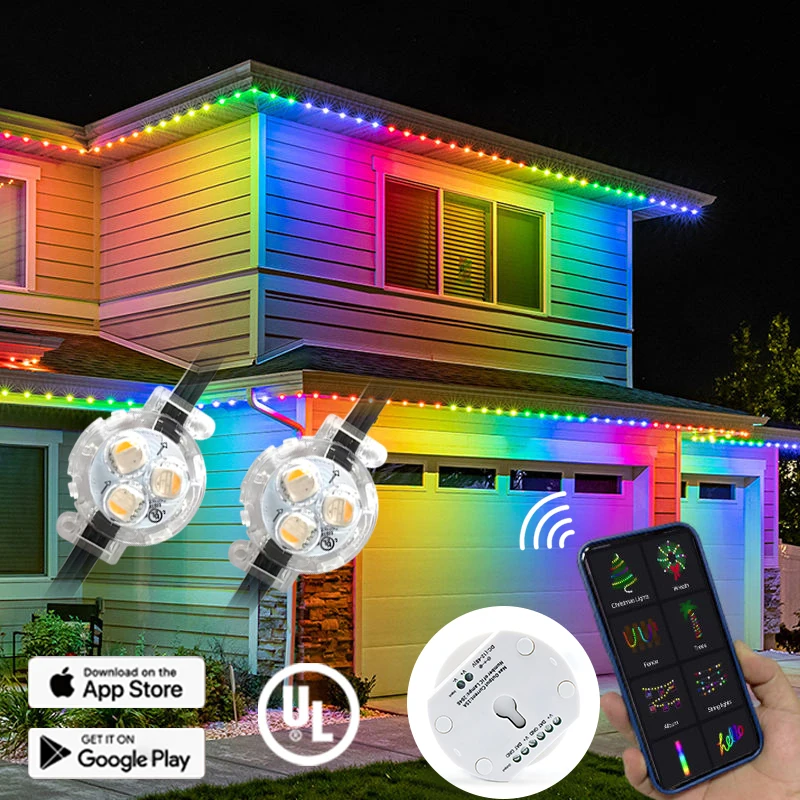 Outdoor Sting Lights 100ft Smart Wifi Control 2811 Programable Pixel Light Led Permanent Holiday Lighting