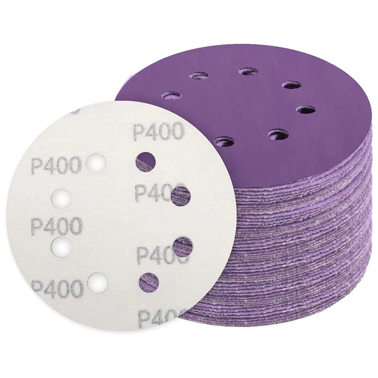 5 Inch 8 Holes Hook and Loop Purple Sandpaper for Random Orbital Sander, Woodworking, Automotive Sanding Grinding Tools