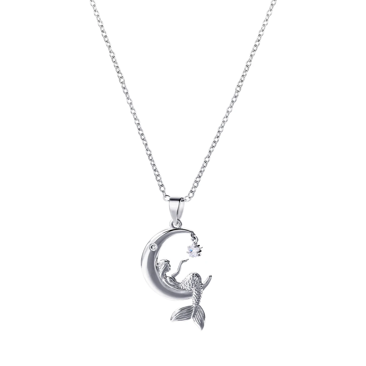 925 Sterling Silver Elegant Moon and Star Mermaid Pendants for Engagement or Wedding