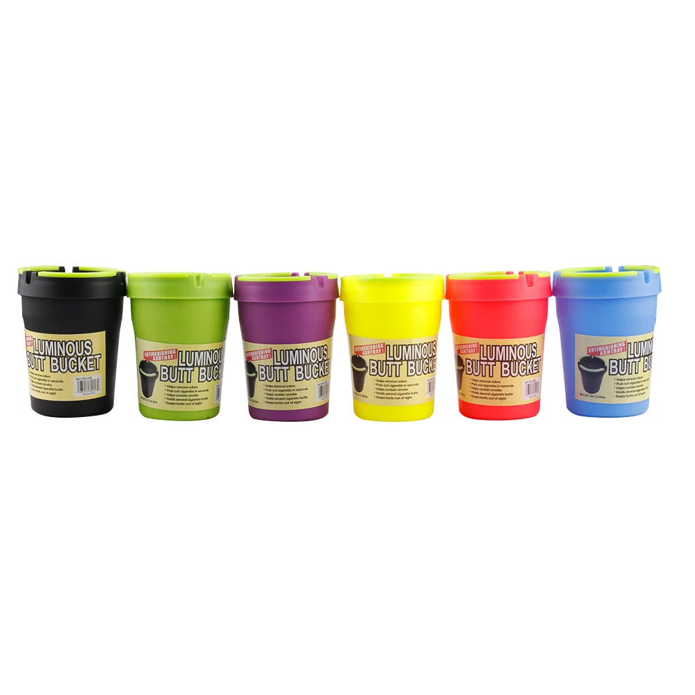 Portable Cheap Wholesale Colorful Cup Shaped Glow In The Dark Luminous Plastic Butt Bucket Car Ashtray