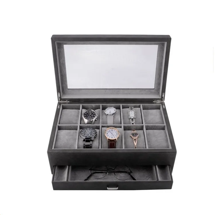 OEM excellent quality watch packing box multi-functional men women jewelry glasses organizer pu leather watch case