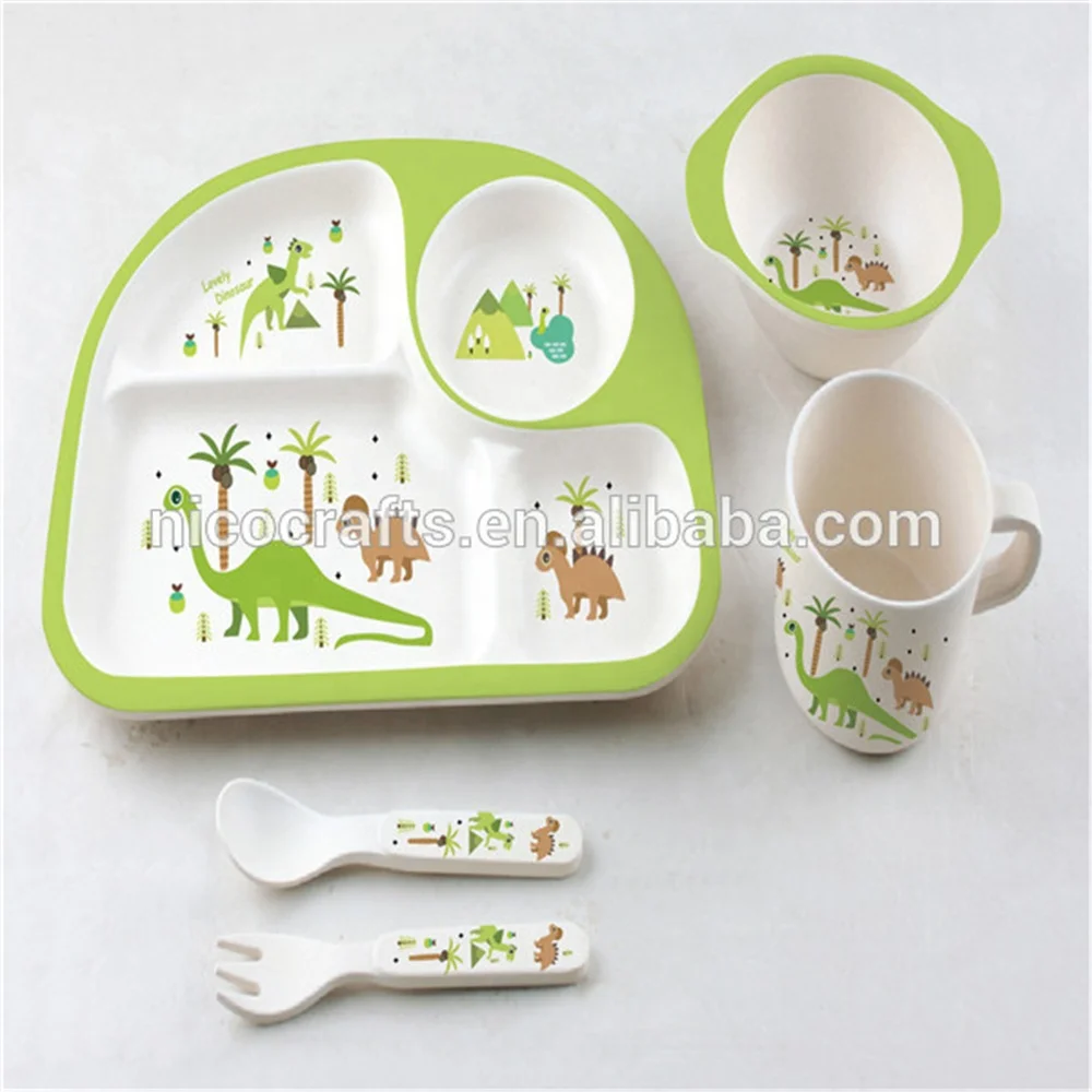 Plastic Plate 5 piece bamboo fiber kids tableware sets for kids