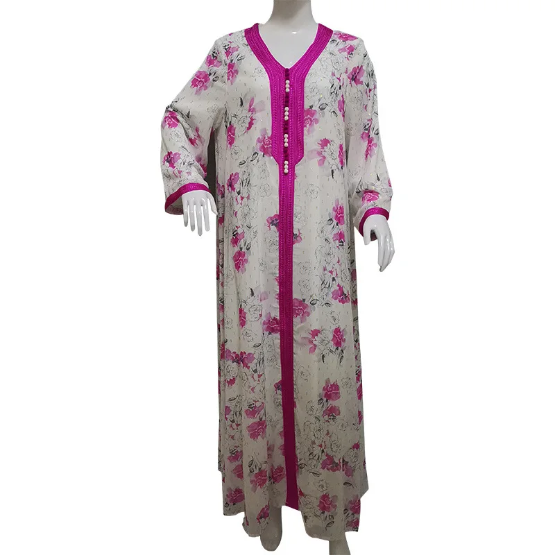 Wholesale floral ethnic islamic clothing abayah jalabiya women eid long maxi dubai dress habaya muslim
