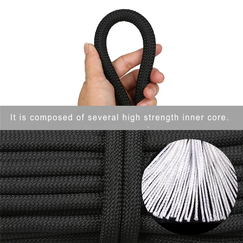 China Professional PP Climbing Cord 12mm Diameter 10-100m 18KN High Strength Polypropylene Safety Rope with 2 Buckle