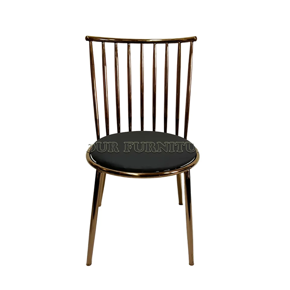 Luxury Rose Gold Stainless Steel and PU Dining Chairs for Wedding and Dining Hall Use