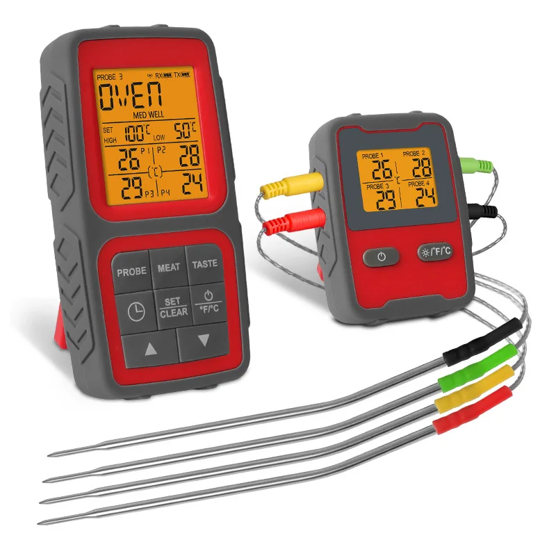 Four-Pin Wireless Barbecue Meat Thermometer, Supports 150 Meters Remote Monitoring of Food Temperature, Sub-Master Design.