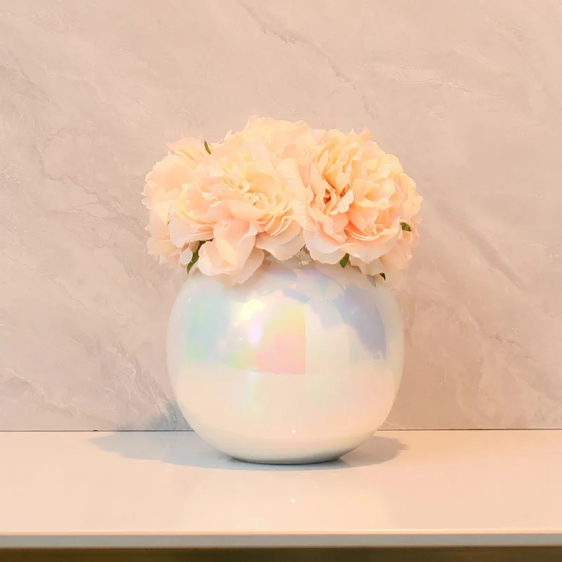 Set of 3 Nordic Wedding Table Accessories Luxury Ceramic Flower Vase with Cute Pearl Glaze for Home Decor