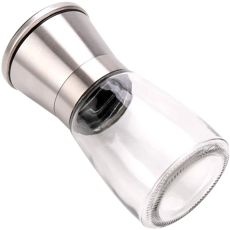  Salt and Pepper Grinder Mill Set Shakers Brushed Stainless Steel Glass