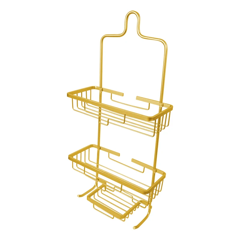 Manufacturers Supplies Gold Aluminum Metal 3Tier Hanging Portable Kitchen Corner Shower Caddy Storage Holder with Suction Cup