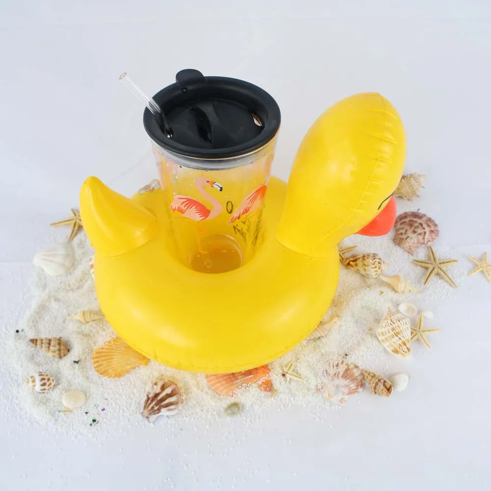 Waterproof Children yellow duck water floating tray holder drink fruit floating inflatable cup holder