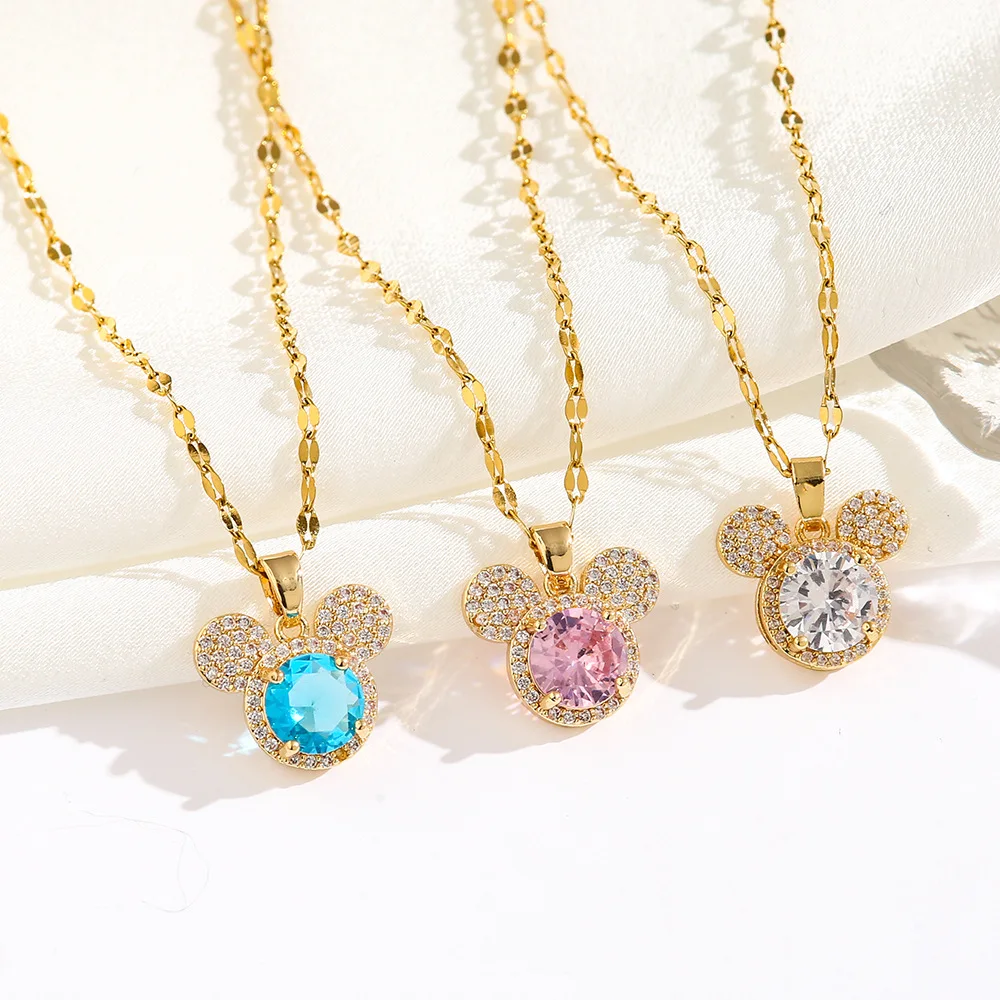 Necklace for Lady Shi, Mickey, Titanium Steel Necklace, Minnie, Cute and Fun, Mickey Mouse, Swarovski Crystal