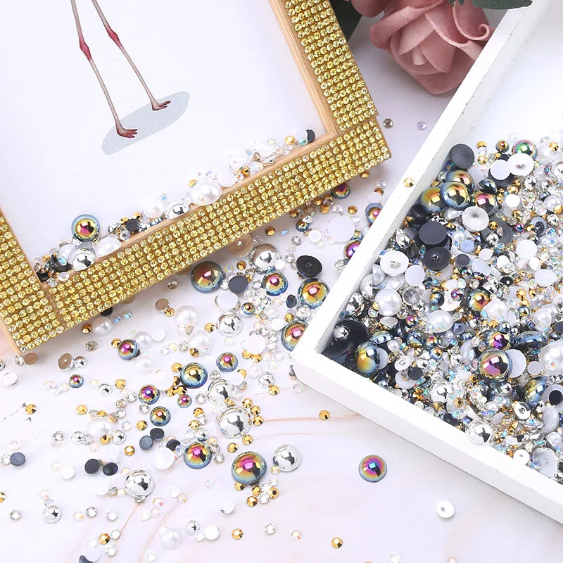 Rhinestone Clothing Accessories Decoration for DIY Nail Art Accessories Mixed ABS Flat Back Pearl Package Resin Half Round Pearl
