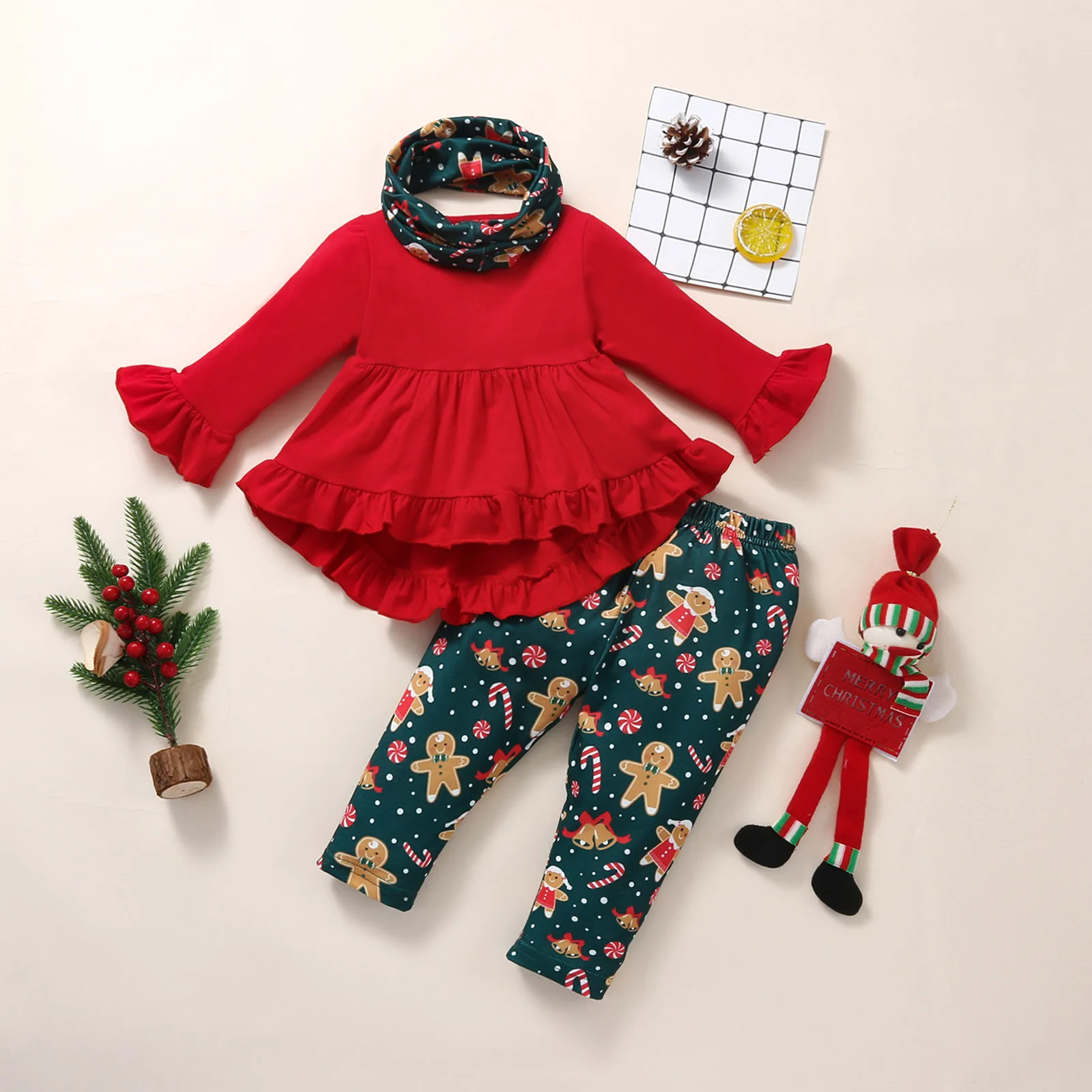 Toddler Kids Christmas Costume Baby Girl Clothes Sets Long Sleeve Long T-shirt+Deer Pants+ Headband New Years Baby Clothing Set