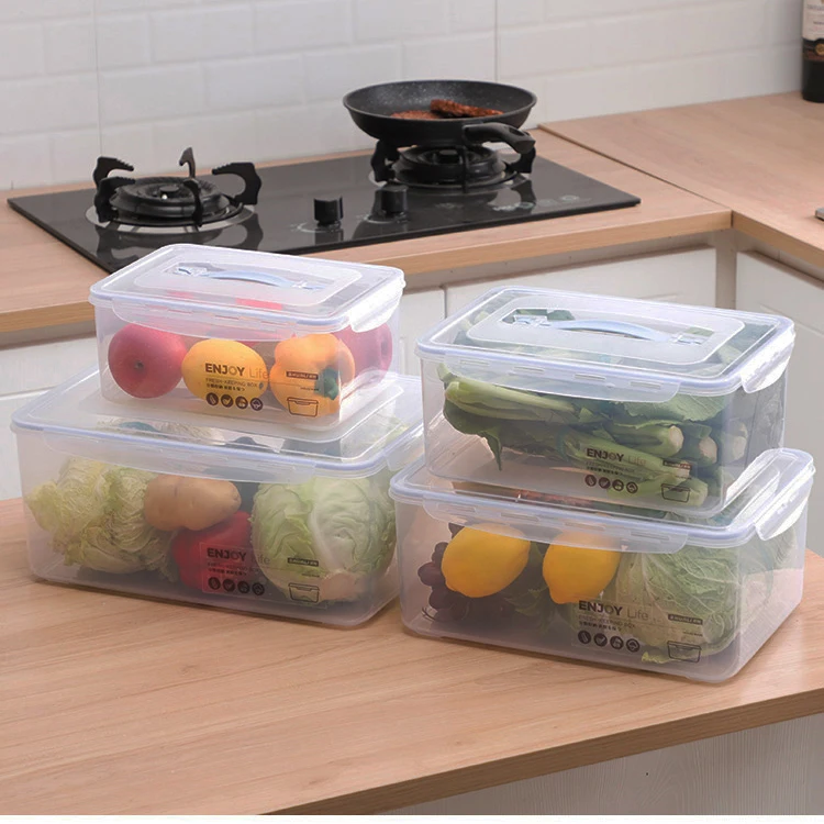 Large capacity airtight stackable 4 pcs transparent seal box set PP plastic food container with handle